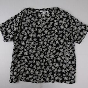 Diane Von Furstenberg Leopard Print Short Sleeve Top Women Size M Black Gray